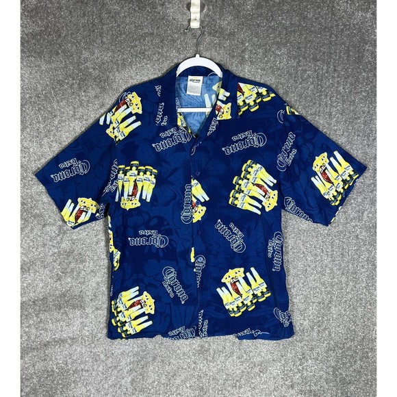 Corona Extra Hawaiian Button Up Shirt Mens XL Blue‎ Short Sleeve Rayon - Picture 1 of 7